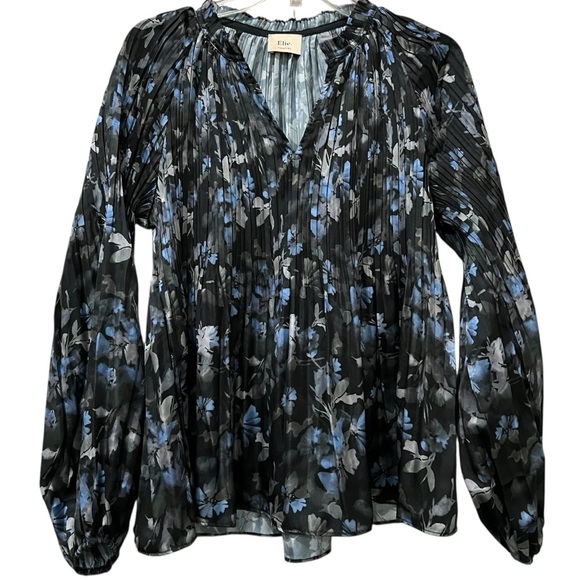Elie Tahari Medium Floral Designer Long Balloon Sleeve Pintuck Blouse Top R7 - Picture 1 of 5